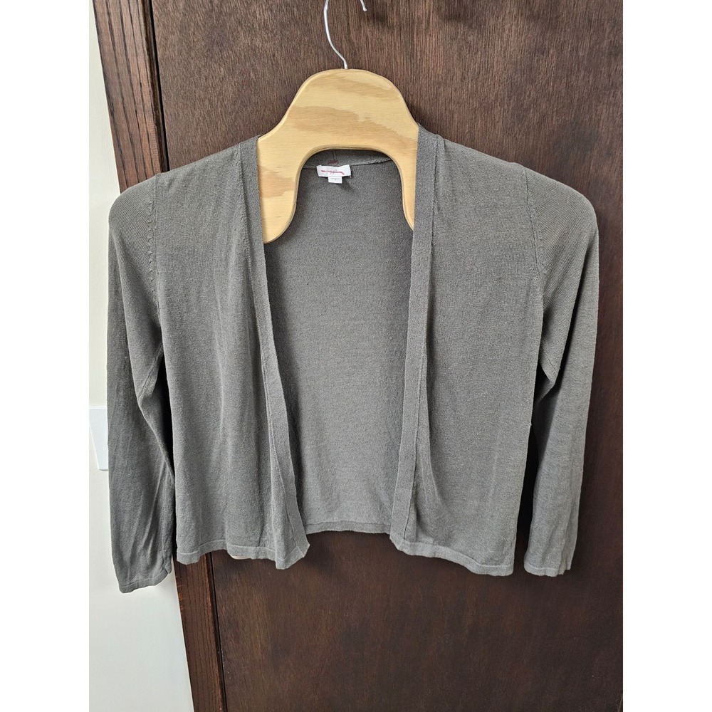 J. Jill Open Front Linen Blend Cardigan Sweater Olive Green Gray Cropped Small